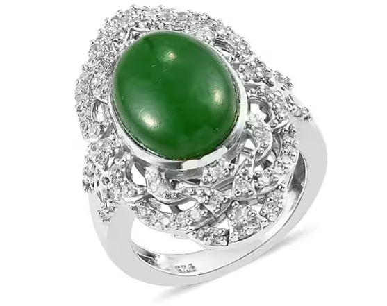 Sparkling Platinum and Jade Ring
