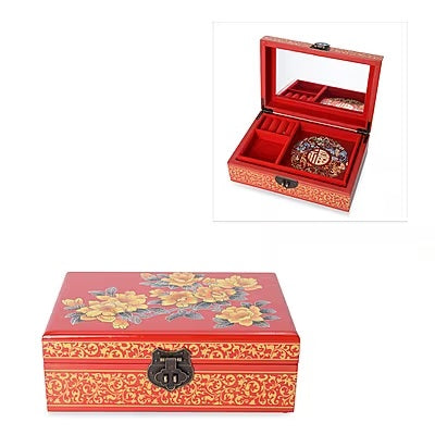Two-Layer Chinese Lacquer Begonia Pattern Jewellery Box