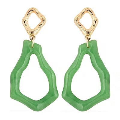 Dangle Earrings With Jade and Two Tone Precious Metal