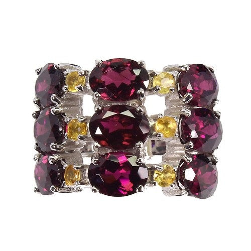 Garnet and Sapphire Silver Lattice Ring