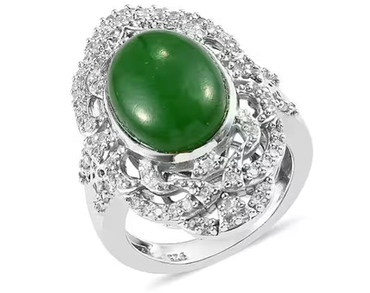 Sparkling Platinum and Jade Ring
