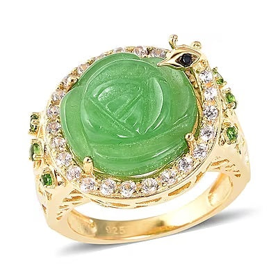 Carved Jade Stone Golden Ring