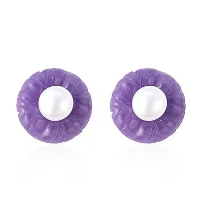 Pearl and Purple Jade Earrings