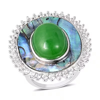 Green Jade and Abalone Shell Ring