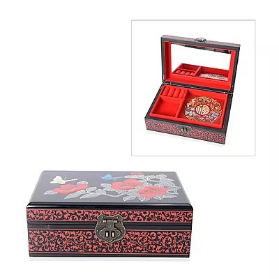 Two-Layer Chinese Lacquer Camellia Pattern Jewellery Box