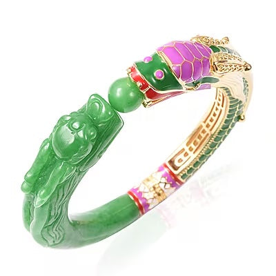 A Stunning and Colourful Green Jade Bangle