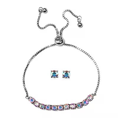 2 Piece Set -- Iradescent Crystal Bracelet and Earrings