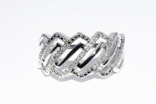 Classy Silver and Diamond Weave Ring