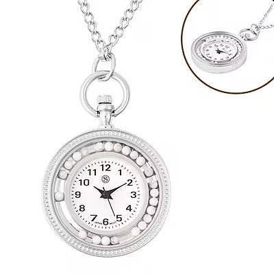 An Attractive Silver Pocket Watch Featuring White Howlite Beads