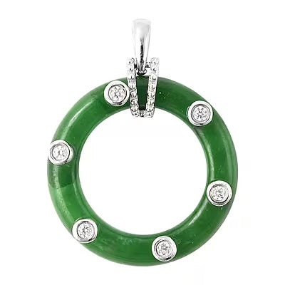 A Jade and Rhodium Circle Pendant