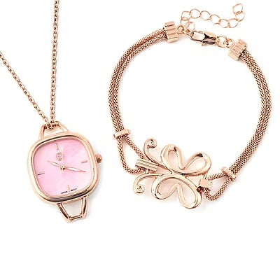 2 Piece Set -- A Pretty Pink Watch and a Butterfly Charm
