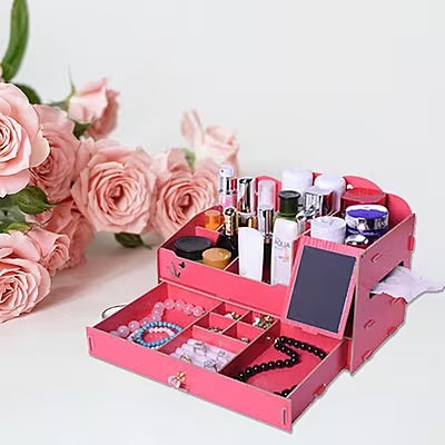 DIY Red Jewellery Box and Cosmetics Organiser