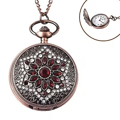 Ruby and White Flower Pattern Pocket Watch