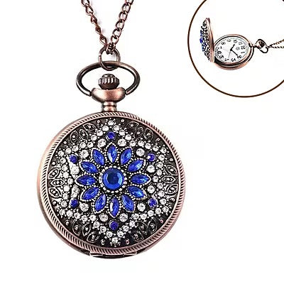 Sapphire and White Flower Pattern Pocket Watch