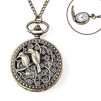 Antique Bronze Bird Design Pocket Watch