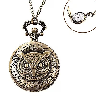 Antique Bronze Owl Design Pocket Watch