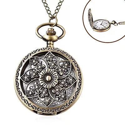 Antique Bronze Flower Design Pocket Watch