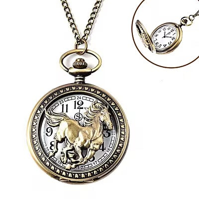 Antique Bronze Galloping Horse Design Pocket Watch