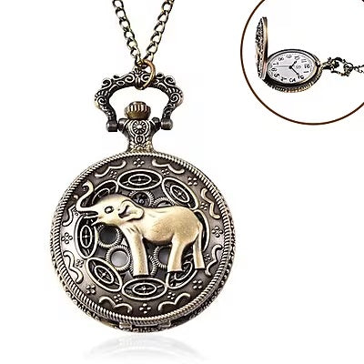 Antique Bronze Elephant Design Pocket Watch
