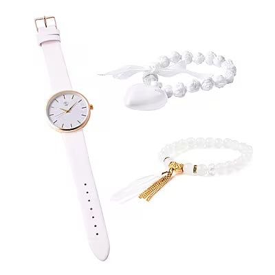 Watch and Bracelet Gift Set in White