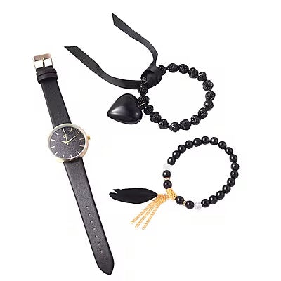 Watch and Bracelet Gift Set in Black