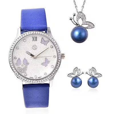 Blue Butterfly Watch and Jewellery Set