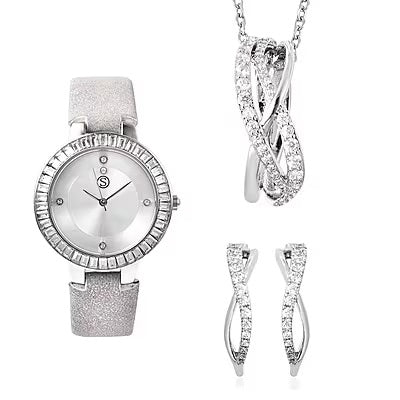 Light Grey Themed Watch and Jewellery Set