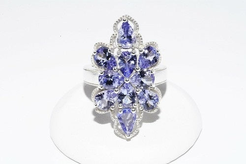 Striking Tanzanite Cluster Silver Ring