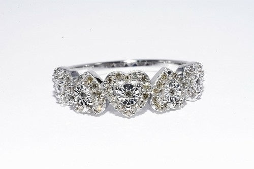 Delicate Silver and Diamond Heart Ring