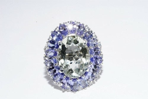 Large Halo Ring With Amethyst, Tanzanite, and Topaz