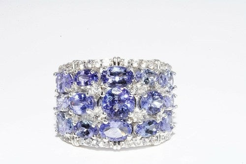 Large Tanzanite and White Topaz Silver Cocktail Ring