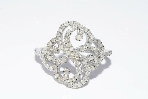 Swirling White Diamond Silver Cocktail Ring