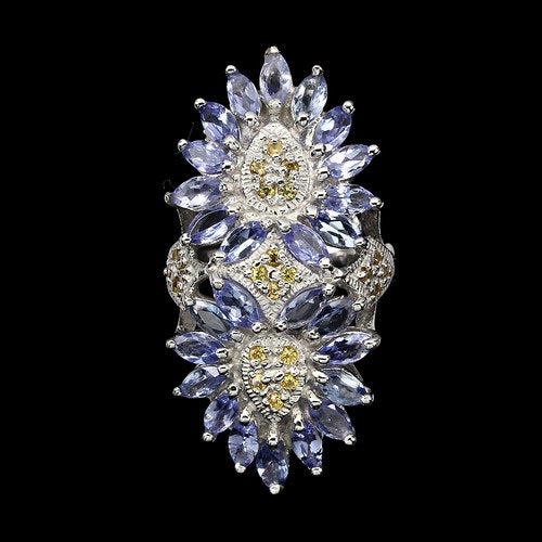 Tanzanite Floral Silver Ring