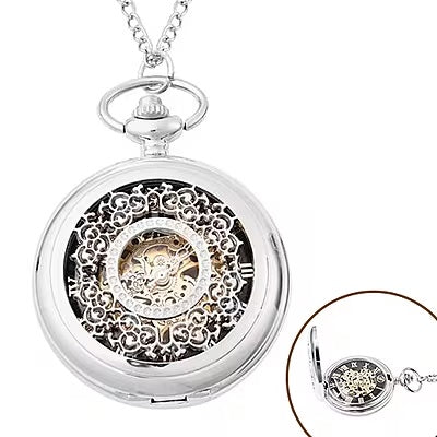 Flower Pattern Hollow Out Pocket Watch in Silver Tone