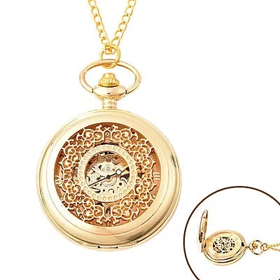 Flower Pattern Hollow Out Pocket Watch in Gold Tone