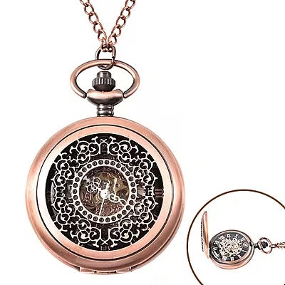 Flower Pattern Hollow Out Pocket Watch in Antique Rose Gold Tone
