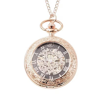 Fascinating Skeleton Pocket Watch in Rose Gold Tone