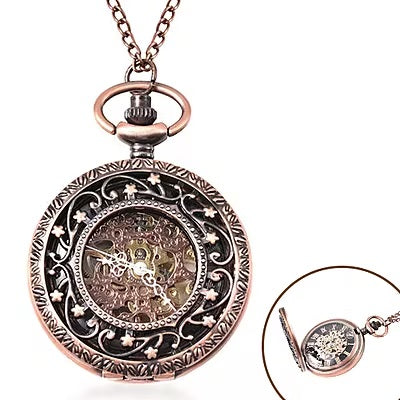 Appealing Star Pattern Skeleton Pocket Watch in Rose Gold Tone