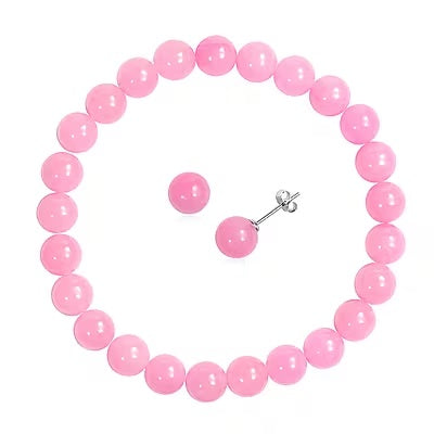 A Pink Jade Bracelet and Earring Set