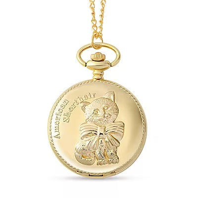 Cat Pattern Gold Plated Pocket Watch