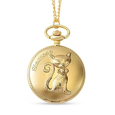 Siamese Cat Pattern Pocket Watch in Gold Tone