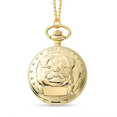 Pug Dog Pocket Watch in Gold Tone