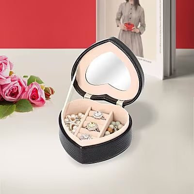 Small Heart Shaped Jewellery Box in Black