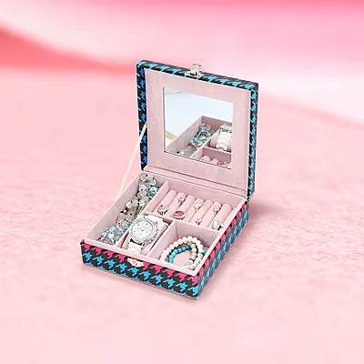 Multi-Coloured Houndstooth Pattern Jewellery Box