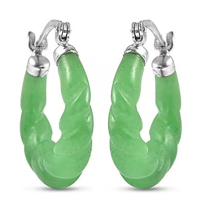 Green Jade Twisted Hoop Earrings