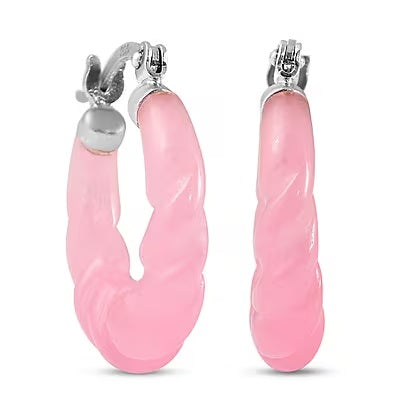 Pink Jade Twisted Hoop Earrings